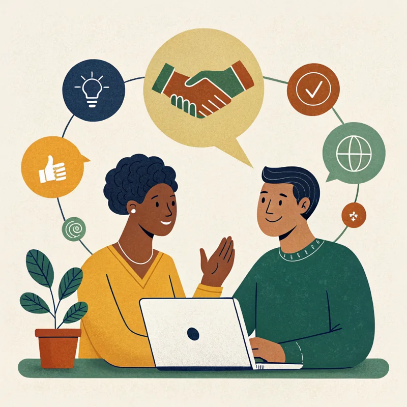 Two people collaborating as partners